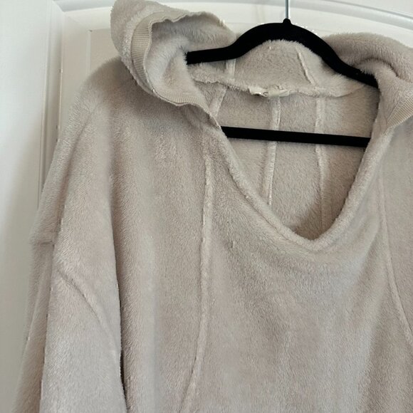 Oversized comfy teddy velvet hoodie cream off white women's L - Picture 2 of 10